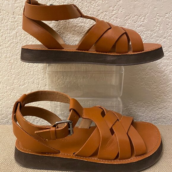 Madewell Ankle Strap Fisherman Sandals Platform in Burnished Caramel Size 6.5 - Picture 5 of 12